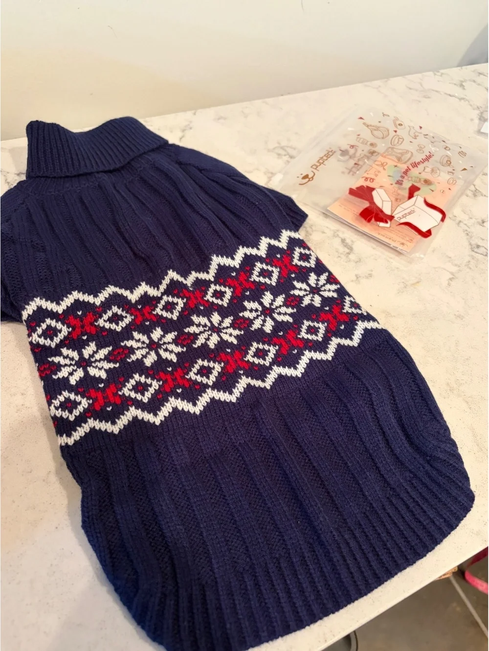PUPTECK Dog Sweater S-M Navy Blue Fair Isle Nordic Snowflake Holiday Knit New